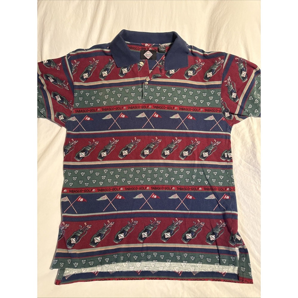Vintage Tabasco Golf Hot Sauce Polo Large All Overprint Rare 22 X 28